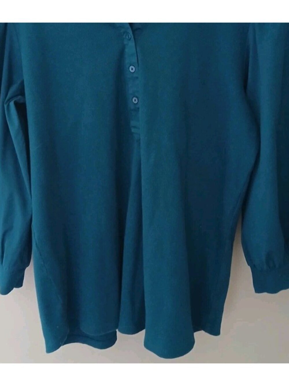 Chico's Ribbed Henley Balloon Sleeve Mixed Media Top - Picture 4 of 8